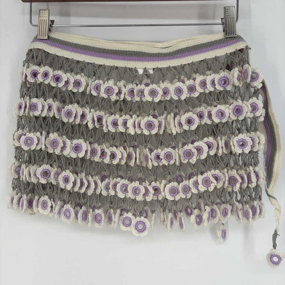 My Beachy Side Lilac Purple Fluer Hand Crochet Cover Up Mini Skirt Beach Resort